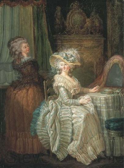 Attributed to henry pether Dame elegante a sa table de toilette avec une servante